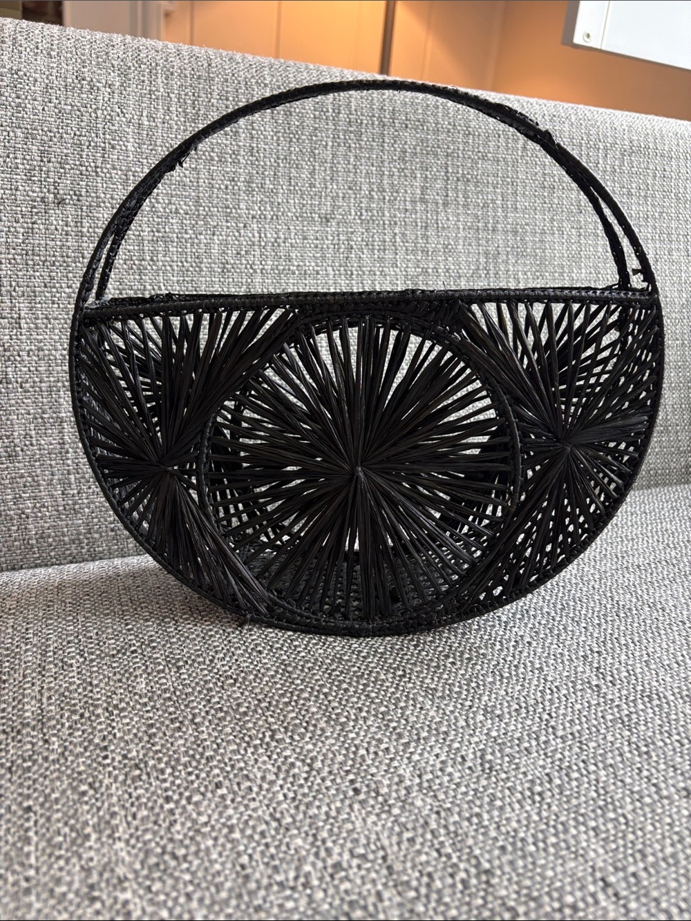 A New Day Black WOVEN Straw Structured Summer Handbag Tote Vacation Floral